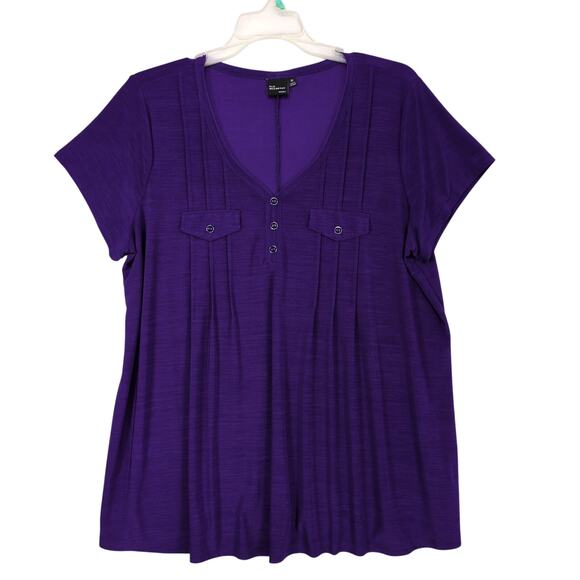 Elie McCarthy Women's 3X Plus Size Purple Blouse Top V-Neck Flowy Stretch Fabric - Picture 1 of 6